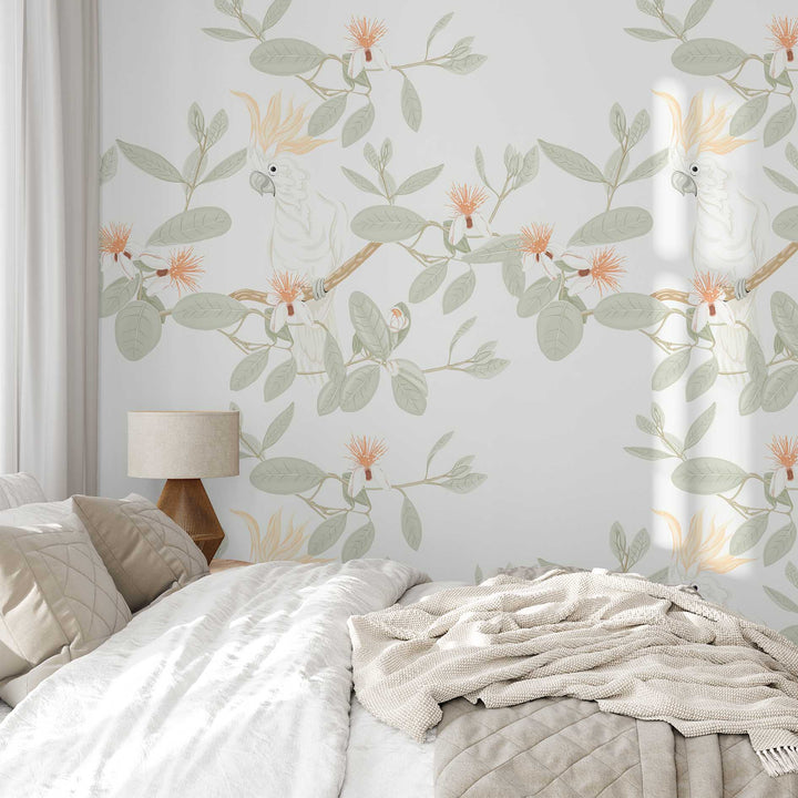 Cockatoo & Eucalyptus Designer Wallpaper