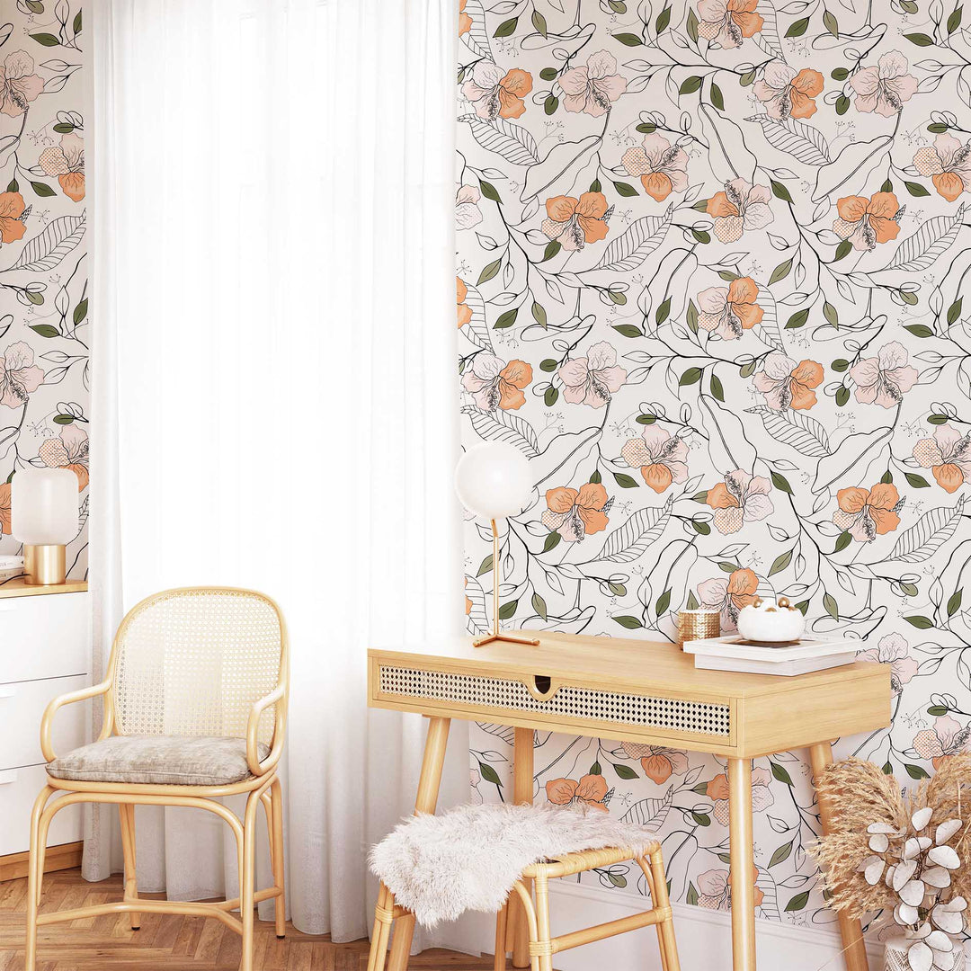 Peach Flowers Designer Wallpaper