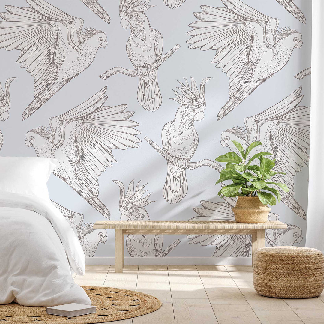 Cockatoo on Blue Designer Wallpaper