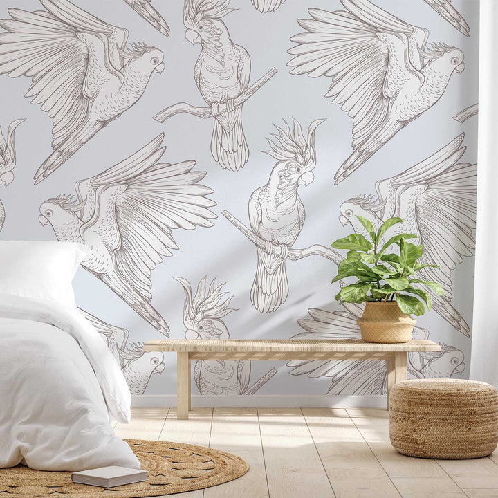 Cockatoo on Blue Designer Wallpaper