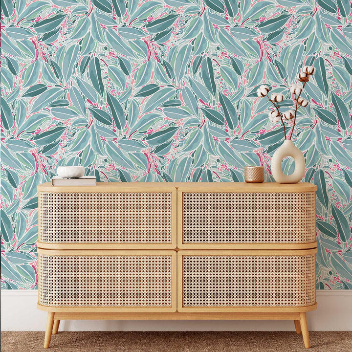 Coloured Eucalyptus Leaves I Designer Wallpaper