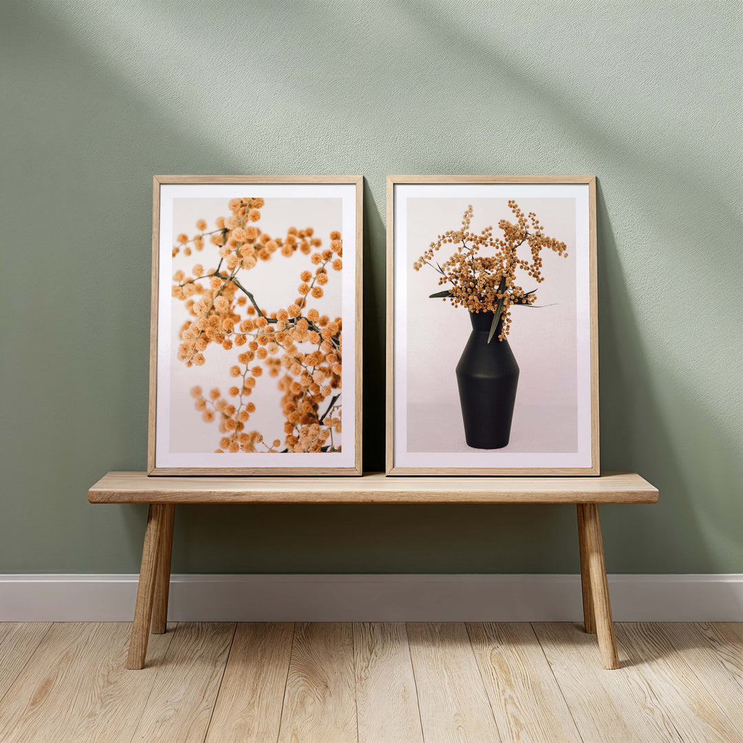 Set of 2 -Wattle on Pink I & II