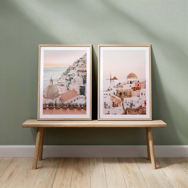 Set of 2 - Positano, Amalfi Coast & Santorini Sunset