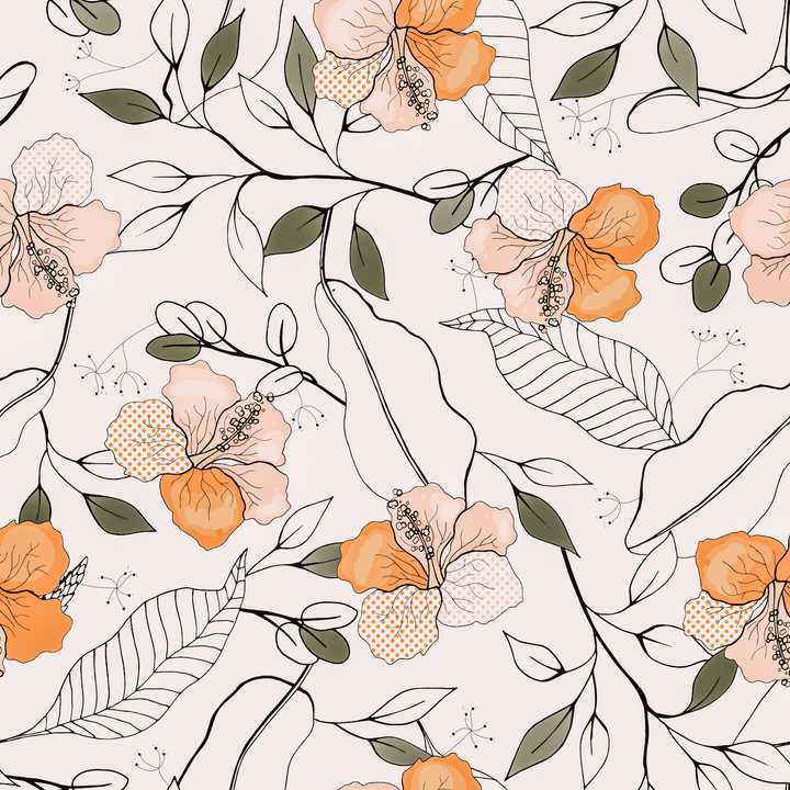 Peach Flowers Designer Wallpaper