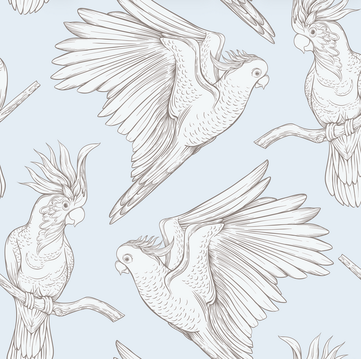 Cockatoo on Blue Designer Wallpaper