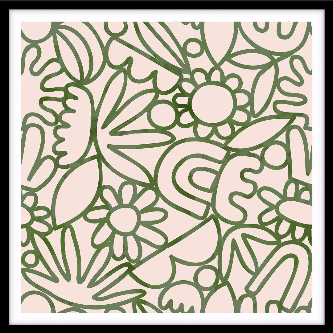 Green Watercolour Flowers - SQUARE