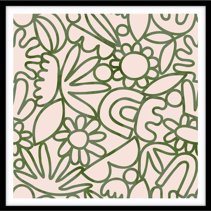 Green Watercolour Flowers - SQUARE