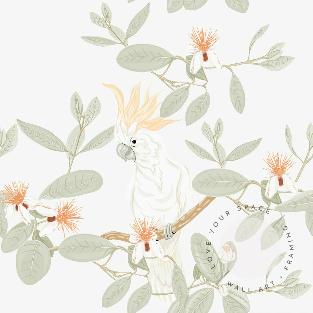 Cockatoo & Eucalyptus Designer Wallpaper