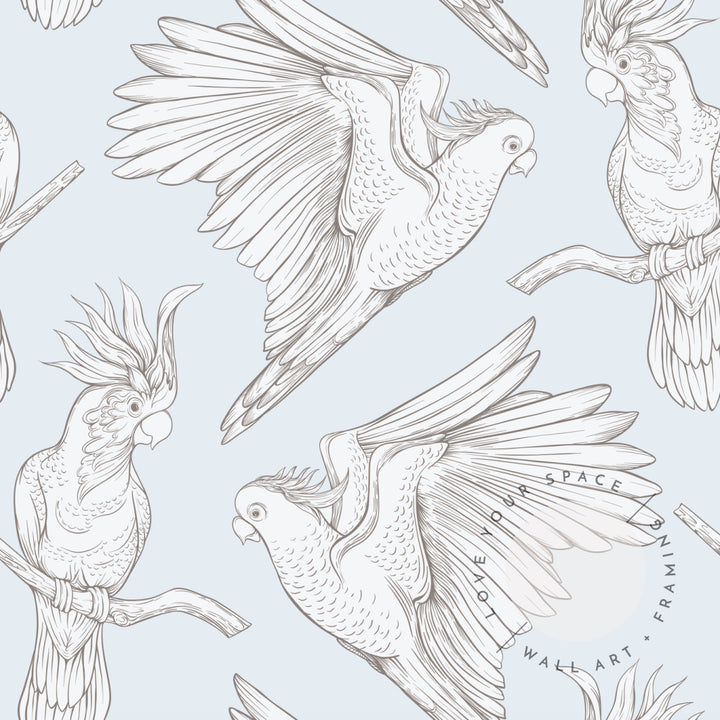 Cockatoo on Blue Designer Wallpaper