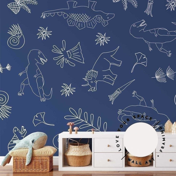 Dinosaur (Navy) Designer Wallpaper - Love Your Space