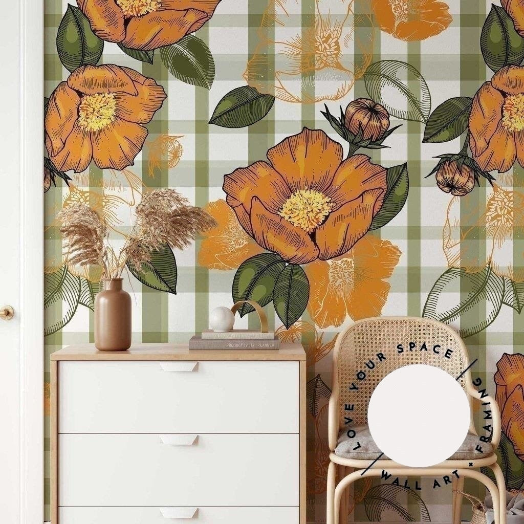 Flowers & Checks Designer Wallpaper - Love Your Space