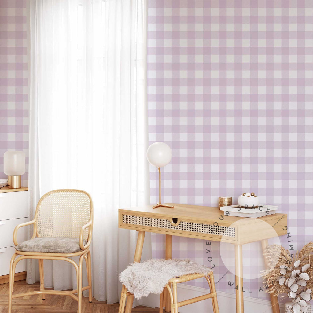 Gingham Soft Lilac  Designer Wallpaper