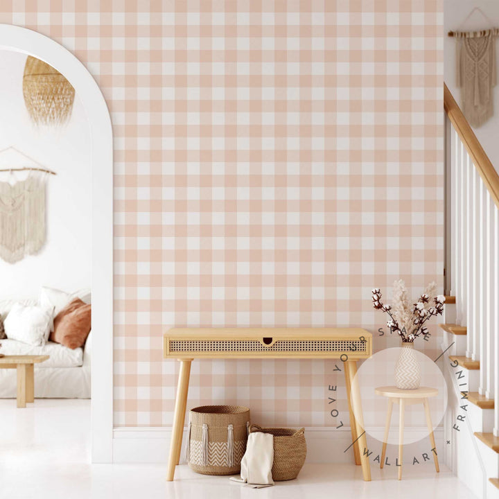 Gingham Soft Orange Designer Wallpaper