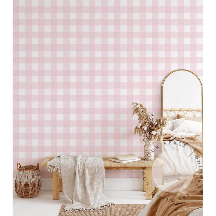 Gingham Soft Pink Designer Wallpaper