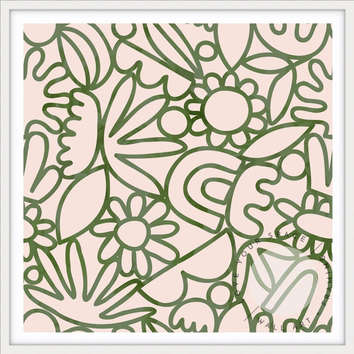 Green Watercolour Flowers - SQUARE