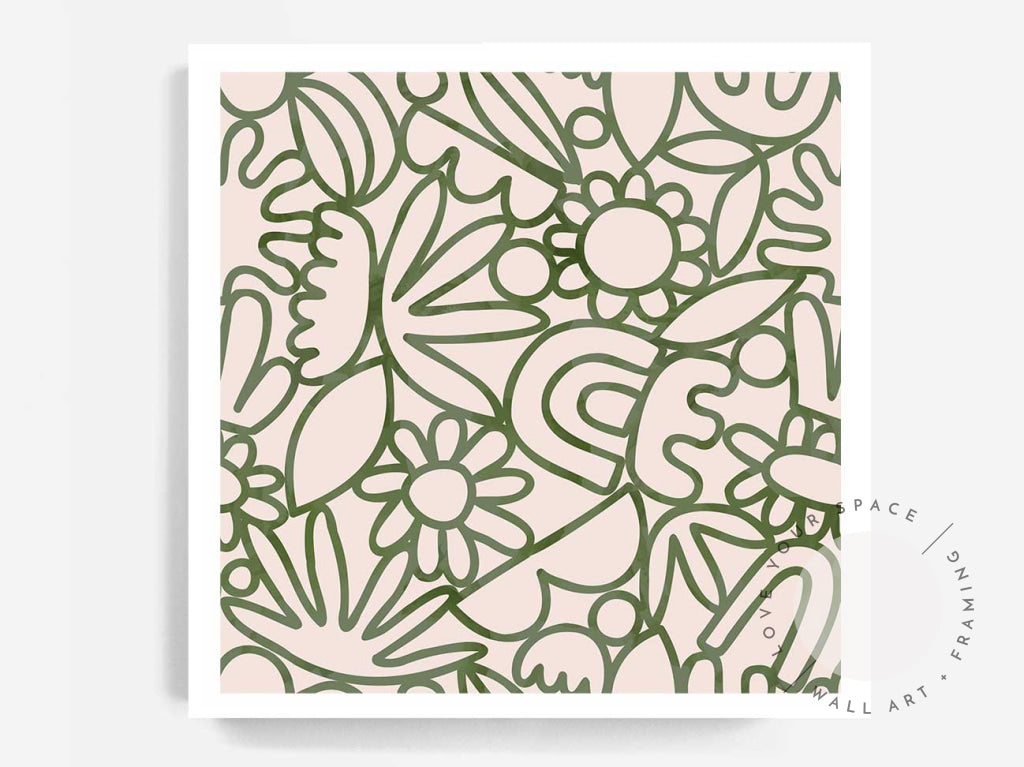 Green Watercolour Flowers - SQUARE