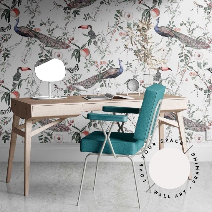 Lyrebird in White Designer Wallpaper - Love Your Space