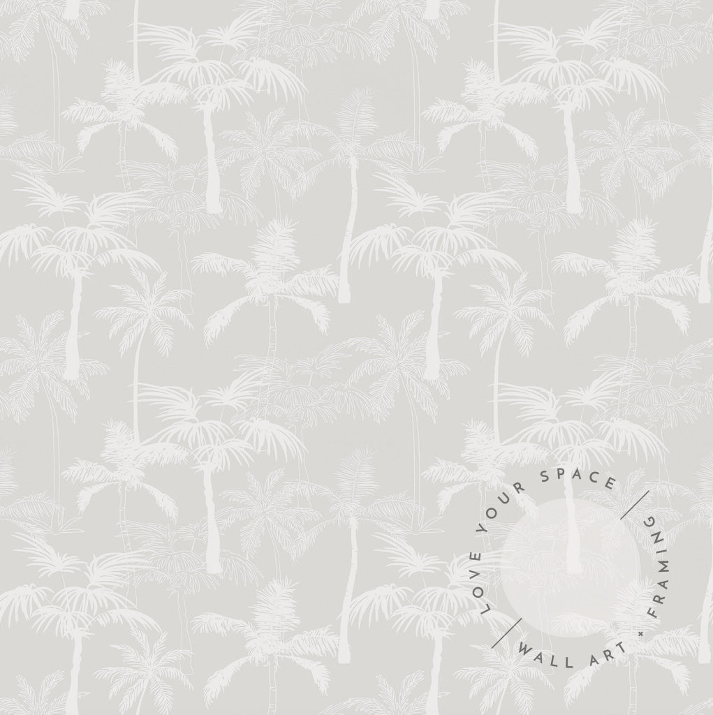 Palms on Soft Grey  Designer Wallpaper