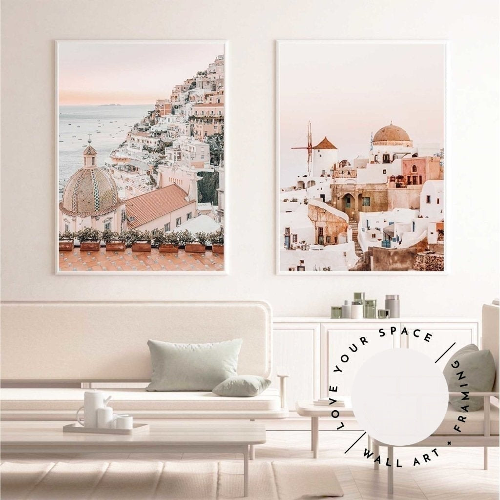 Set of 2 - Positano, Amalfi Coast & Santorini Sunset - Love Your Space