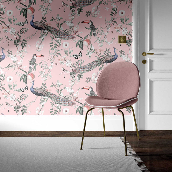 Lyrebird in Pink Designer Wallpaper