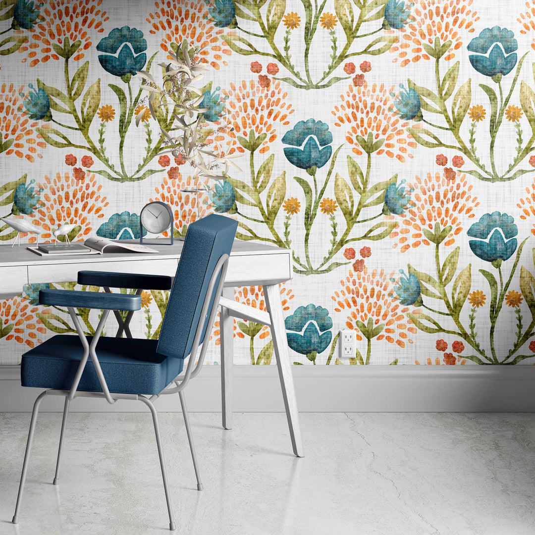 Linen Floral Designer Wallpaper