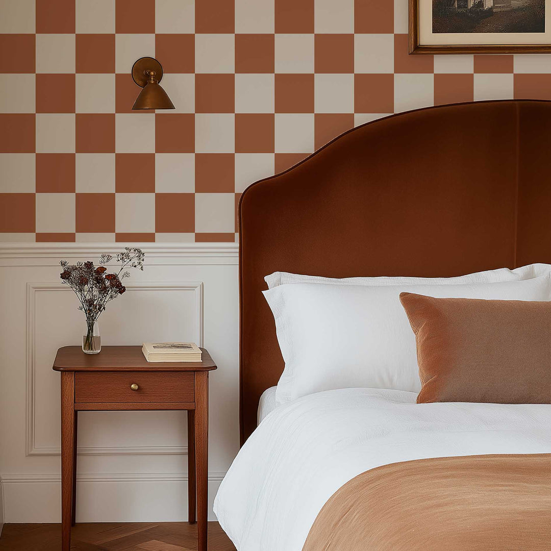 Terracotta Checkers Designer Wallpaper