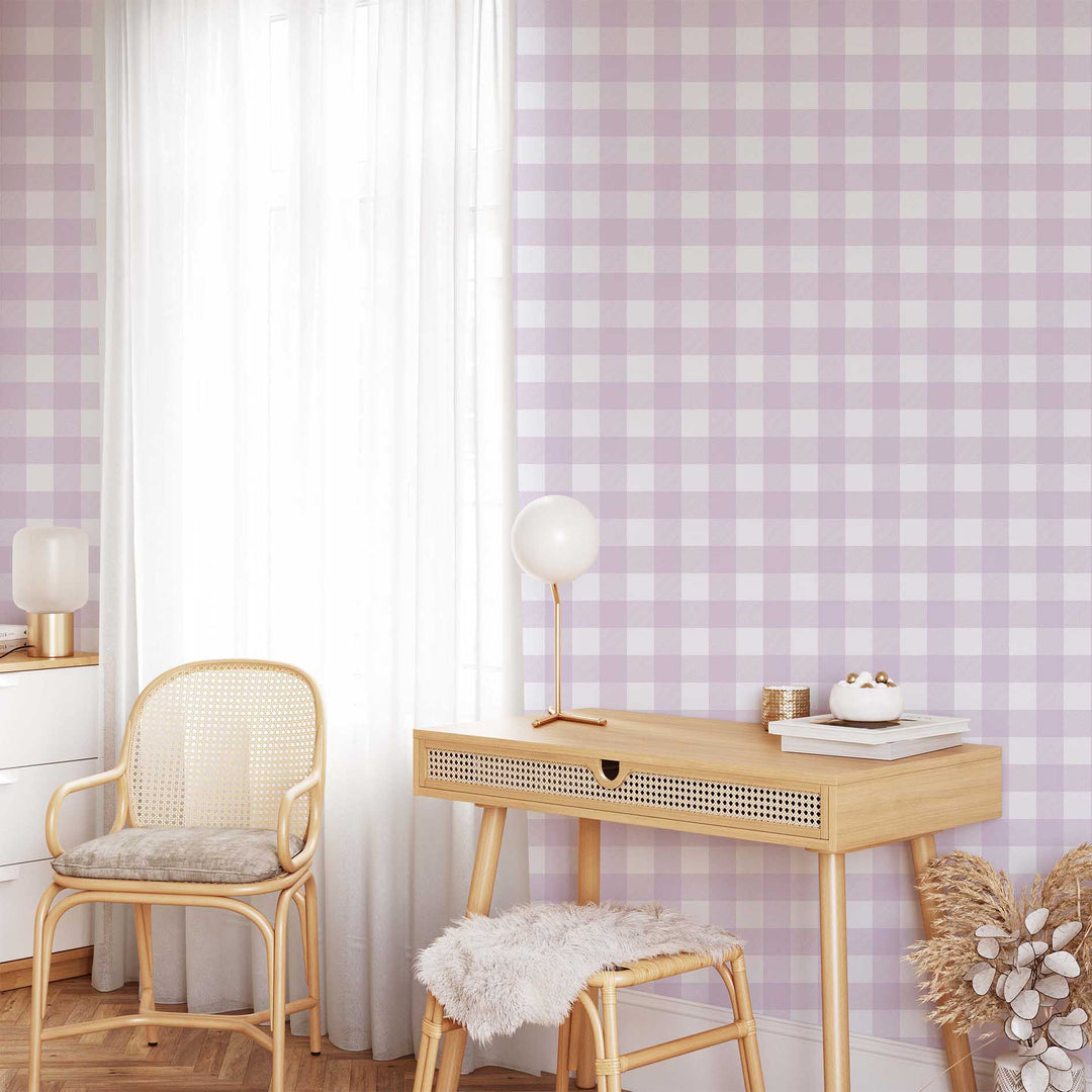 Gingham Soft Lilac  Designer Wallpaper