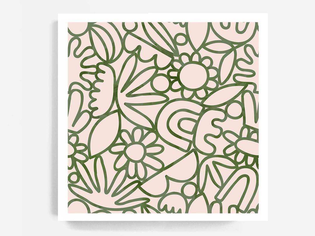 Green Watercolour Flowers - SQUARE