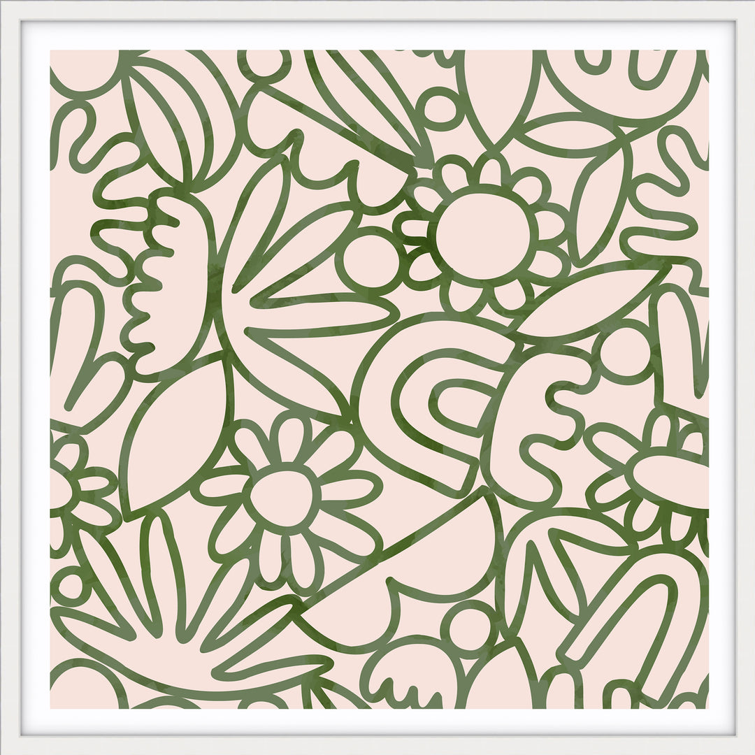 Green Watercolour Flowers - SQUARE