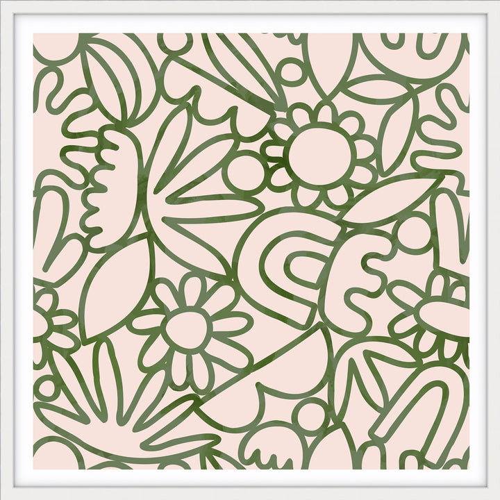 Green Watercolour Flowers - SQUARE